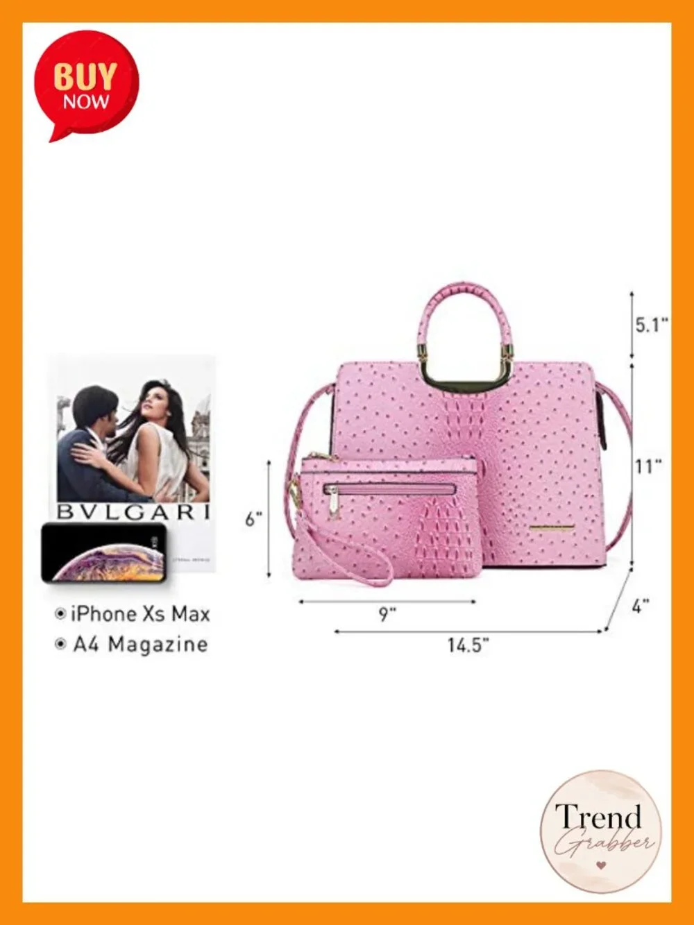 Vegan PU Leather Satchel Handbag with Matching Wallet, Gold Hardware, Work Bag